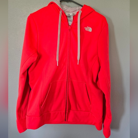 The Northface Women's Neon Orange Hooded Jacket Size Large - Picture 1 of 8